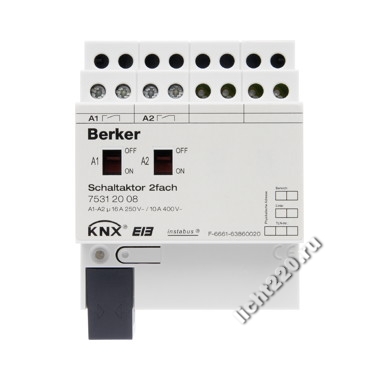 75312008Berker исполнительное устройство 16 А, 2-канальное, REG цвет: светло-серый instabus KNX/EIB (арт. B75312008)