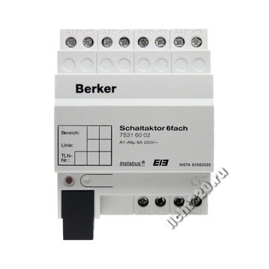 75316002Berker исполнительное устройство, 6-канальное, 6A, REG цвет: светло-серый instabus KNX/EIB (арт. B75316002)