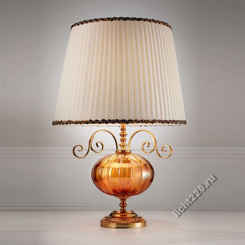Emme Pi Light Настольная лампа, цвет арматуры - золото, цвет абажура - бежевый, декор - янтарное выдувное стекло, 1 лампа (арт. 6030TL/1/G)