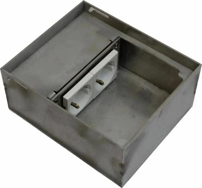 Лючок (люк) металлический в пол, на 2 модуля, для установки в бетонную стяжку от 60 мм, крышка без выемки, нержавеющая сталь ELLUK 8302