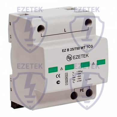 500313 Ezetek УЗИП EZ B 25/750 WT TCG Мощный однофазный ограничитель перенапряжения для TNC систем, Iimp (10/350) = 25 кА, Imax (8/20) = 80 кА, In (8/20) = 25 кА (арт. EZ_500313)