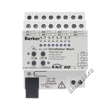 75318003Berker исполнительное устройство/Исполнительное устройство управления жалюзи 4/8-канальное, 16 А цвет: светло-серый instabus KNX/EIB (арт. B75318003)