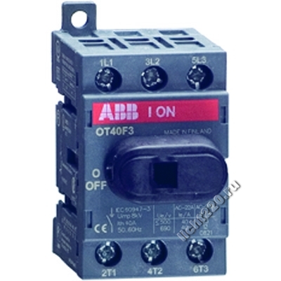 ABB Рубильник OT40F4N2 до 40А 4-полюсный для установки на DIN-рейку или монтажную плату (с резерв. ручкой) (арт.: 1SCA104932R1001)