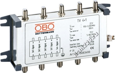 5083400OBO Bettermann разрядник перенапряжения для устройств телекоммуникации [тип: TV 4+1] (арт. OBO5083400)