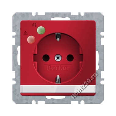 41086062Berker розетка SCHUKO с защитой от перенапряжения и полем для надписи цвет: красный, бархатный, серия Q.1 (арт. B41086062)