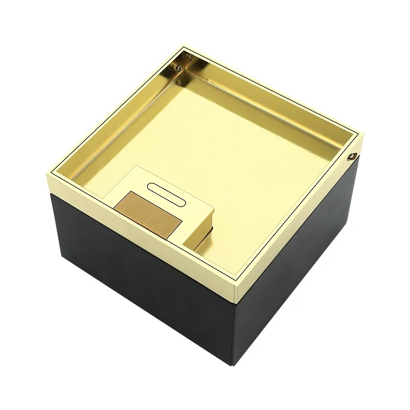 Люк напольный на 2 модуля, металлический, h=85мм, крышка с углублением (П-образн.) 17 мм, TIMIUX, золото