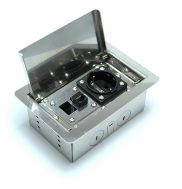 Лючок (люк) металлический в пол, на 2 модуля, с рамкой, крышка без выемки, нержавеющая сталь, 3302