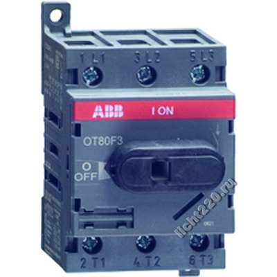 ABB Рубильник OT63F3 до 63А 3-полюсный для установки на DIN-рейку или монтажную плату (с резерв. ручкой) (арт.: 1SCA105332R1001)