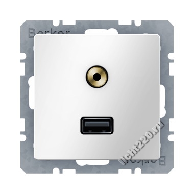 3315396089Berker BMO USB/3.5mm AUDIO Q.1 цвет: полярная белизна, бархатный (арт. B3315396089)