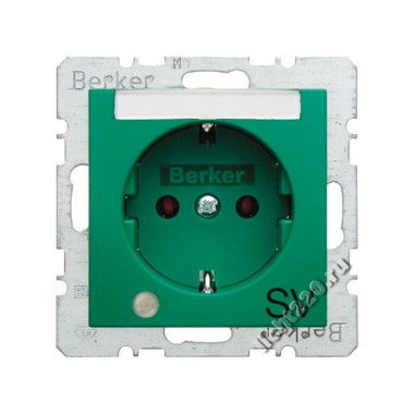 41598913Berker штепсельная розетка SCHUKO с контрольной лампой, полем для надписи цвет: зеленый, с блеском, серия S.1/B.3/B.7 Glas (арт. B41598913)