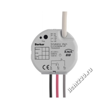 75342001Berker исполнительное устройство 6 А, 2-канальное, скрытый монтаж цвет: светло-серый instabus KNX/EIB (арт. B75342001)